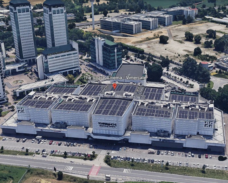 Foto aerea del complesso le due torri, dove ha sede il Cinema The Space Vimercate in Brianza.