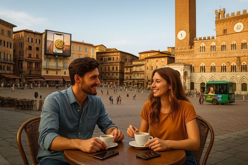 una coppia davanti ad un caffè come rappresentazione del cross channel per le piccole medio imprese